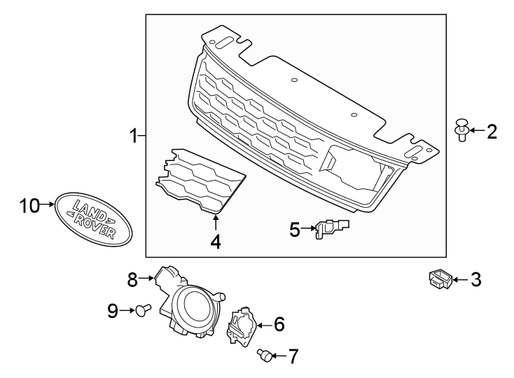 Diagram GRILLE & COMPONENTS. for your 2018 Land Rover Range Rover  Supercharged Sport Utility 