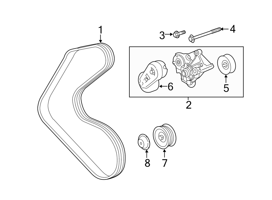 Diagram BELTS & PULLEYS. for your 2021 Land Rover Range Rover Sport 2.0L Ingenium PLUG-IN HYBRID EV-GAS (PHEV) A/T AWD Autobiography Sport Utility 