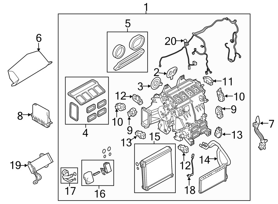 Diagram AIR CONDITIONER & HEATER. EVAPORATOR & HEATER COMPONENTS. for your 1996 Land Rover Discovery   