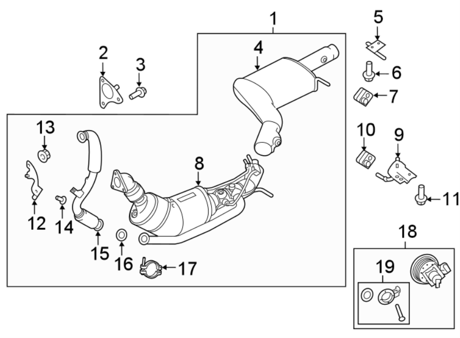 Diagram Exhaust system. Front lamps. Exhaust components. for your 2018 Land Rover Range Rover Velar  SE Sport Utility 