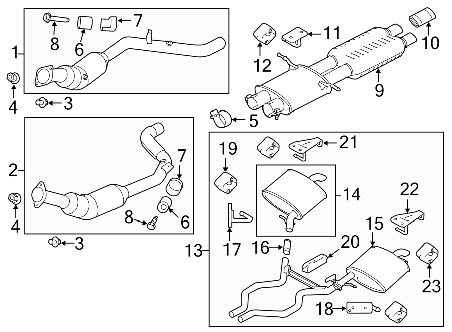 Diagram Exhaust system. Exhaust components. for your 2015 Land Rover Range Rover Sport  SVR Sport Utility 
