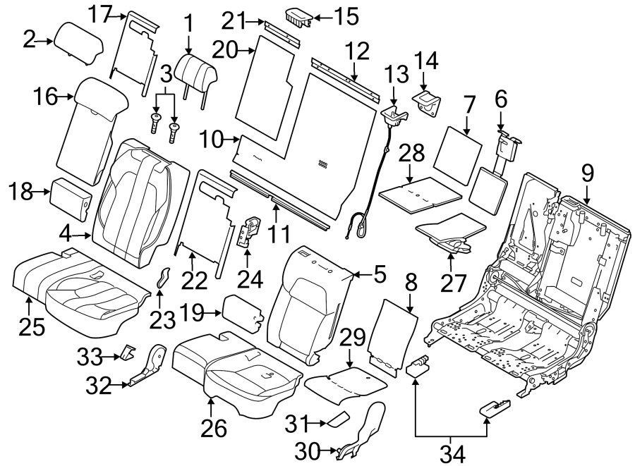 Diagram SEATS & TRACKS. SECOND ROW SEATS. for your Land Rover Range Rover Velar  