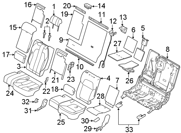 Diagram SEATS & TRACKS. SECOND ROW SEATS. for your 2018 Land Rover Range Rover Velar 3.0L V6 A/T S Sport Utility 