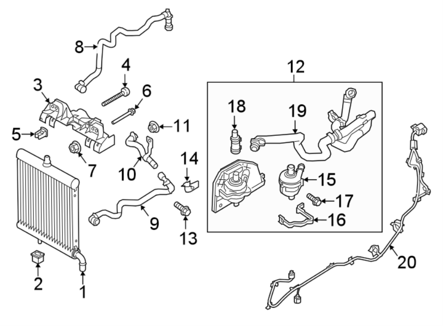 Diagram RADIATOR & COMPONENTS. for your Land Rover