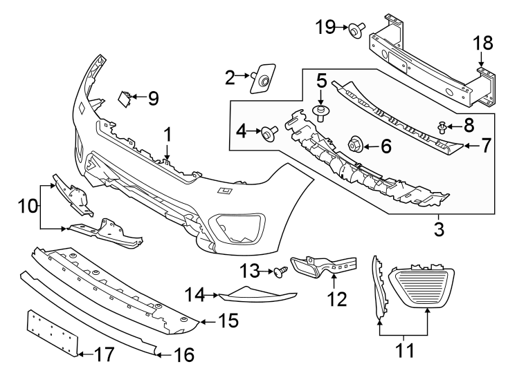 Diagram Front bumper. Bumper & components. for your Land Rover Range Rover Sport  