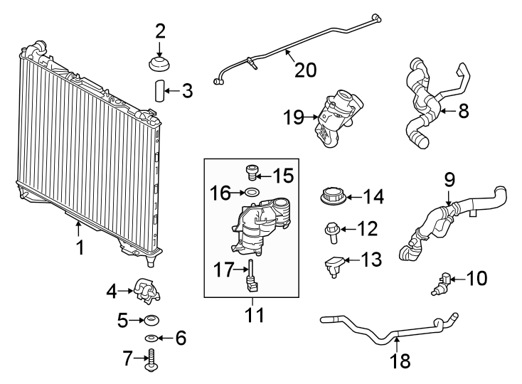 Diagram Radiator & components. for your 2021 Land Rover Range Rover Sport   