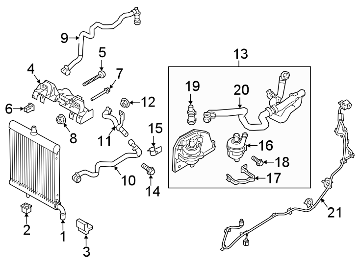 Diagram Radiator & components. for your 2020 Land Rover Range Rover Evoque   