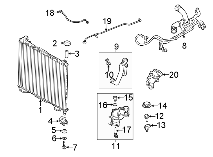 Diagram Front suspension. Radiator & components. for your 2021 Land Rover Range Rover Sport  Autobiography Sport Utility 