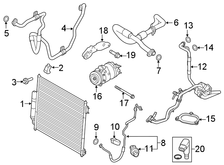 Diagram Air conditioner & heater. Compressor & lines. Condenser. for your 1996 Land Rover