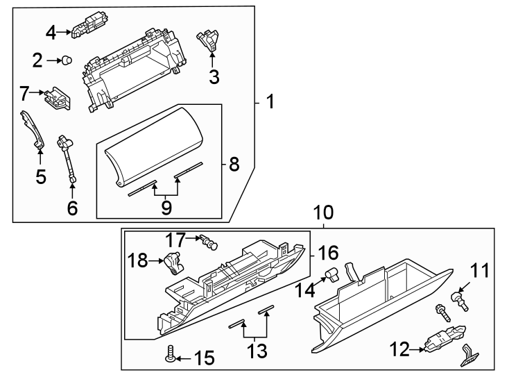 Diagram Instrument panel. Glove box. for your Land Rover LR2  