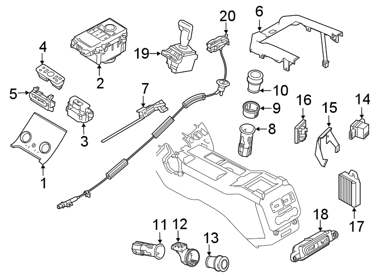 Diagram Front console. for your 2023 Land Rover Defender 90 5.0L V8 A/T V8 Carpathian Edition Sport Utility 