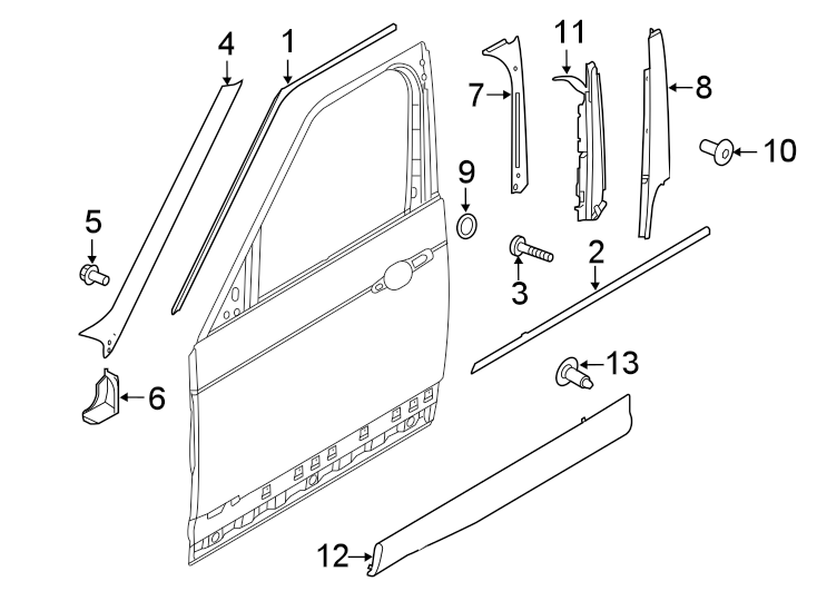 Diagram Front door. Exterior trim. for your 2022 Land Rover Defender 110   