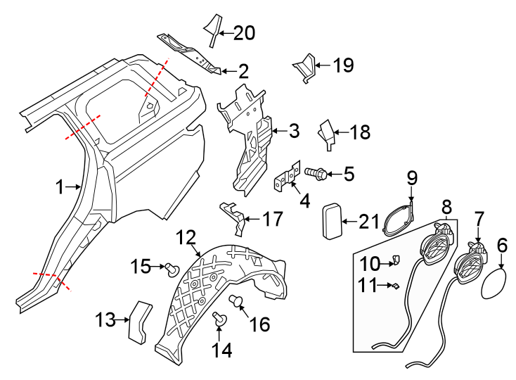 Diagram Quarter panel & components. for your 2012 Land Rover Range Rover Sport   