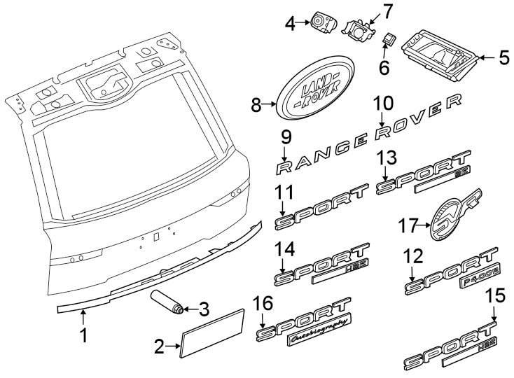 Diagram Lift gate. Exterior trim. for your Land Rover