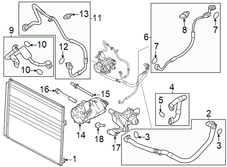 Diagram Air conditioner & heater. Compressor & lines. Condenser. for your 2018 Land Rover Range Rover Evoque   