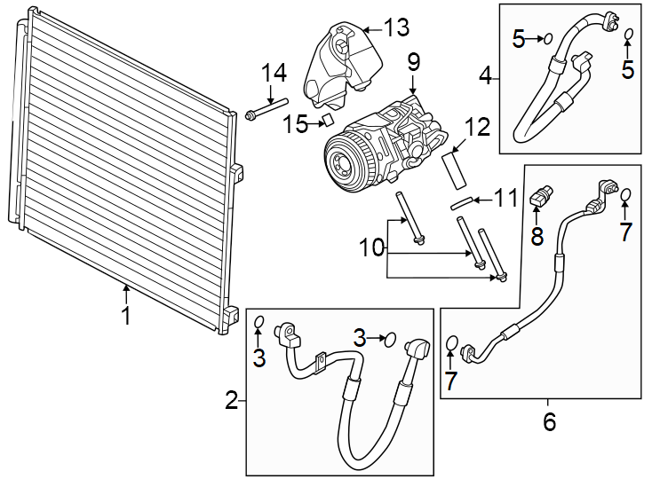 Diagram Air conditioner & heater. Compressor & lines. Condenser. for your 2018 Land Rover Range Rover Evoque   