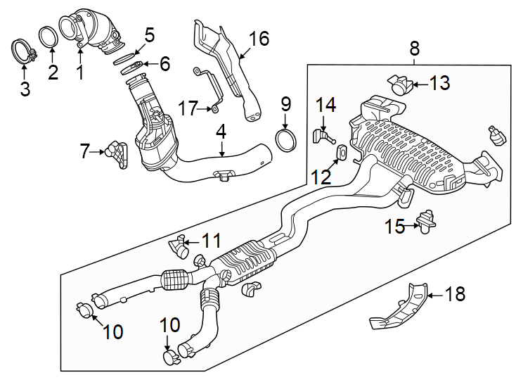 Diagram Exhaust system. Exhaust components. for your 2018 Land Rover Range Rover Velar  SE Sport Utility 