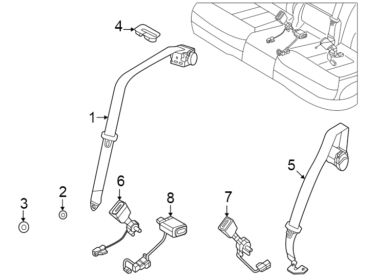 Diagram Restraint systems. Rear seat belts. for your Land Rover