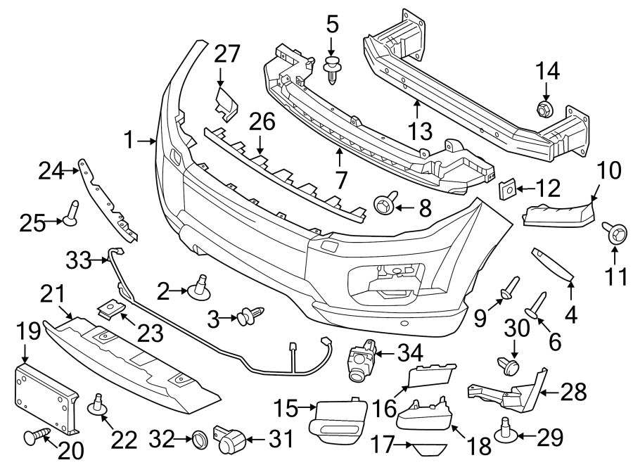 Diagram FRONT BUMPER. BUMPER & COMPONENTS. for your 2016 Land Rover Range Rover Sport 3.0L Td6 V6 DIESEL A/T HSE Sport Utility 