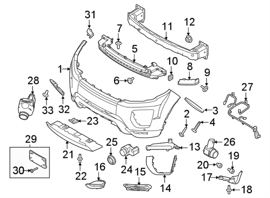 Diagram FRONT BUMPER. BUMPER & COMPONENTS. for your 2018 Land Rover Range Rover Evoque 2.0L Ingenium A/T HSE Dynamic Convertible 