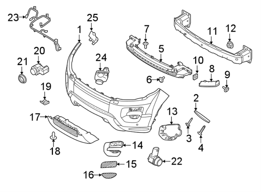 Diagram FRONT BUMPER. BUMPER & COMPONENTS. for your Land Rover