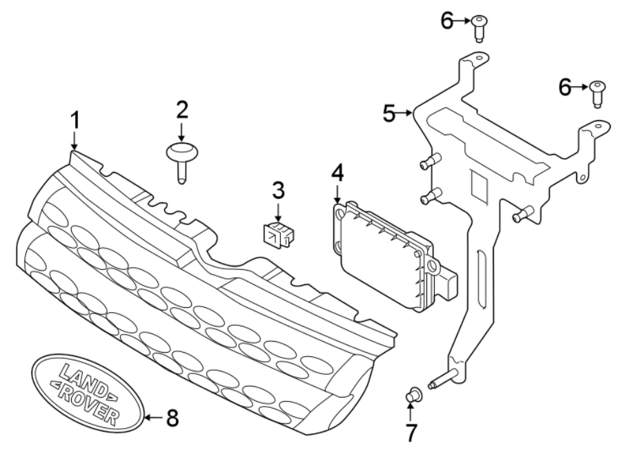 Diagram GRILLE & COMPONENTS. for your 2018 Land Rover Range Rover  Supercharged Sport Utility 