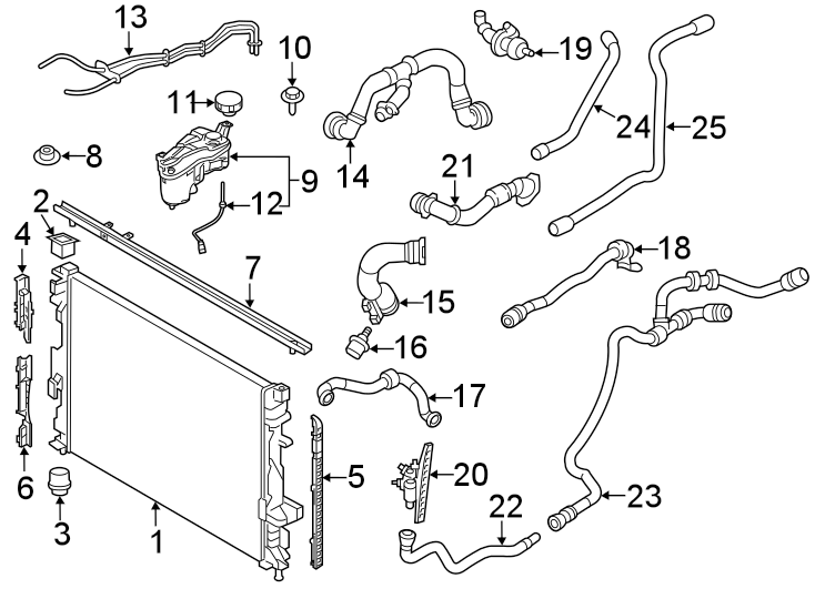 Diagram RADIATOR & COMPONENTS. for your Land Rover