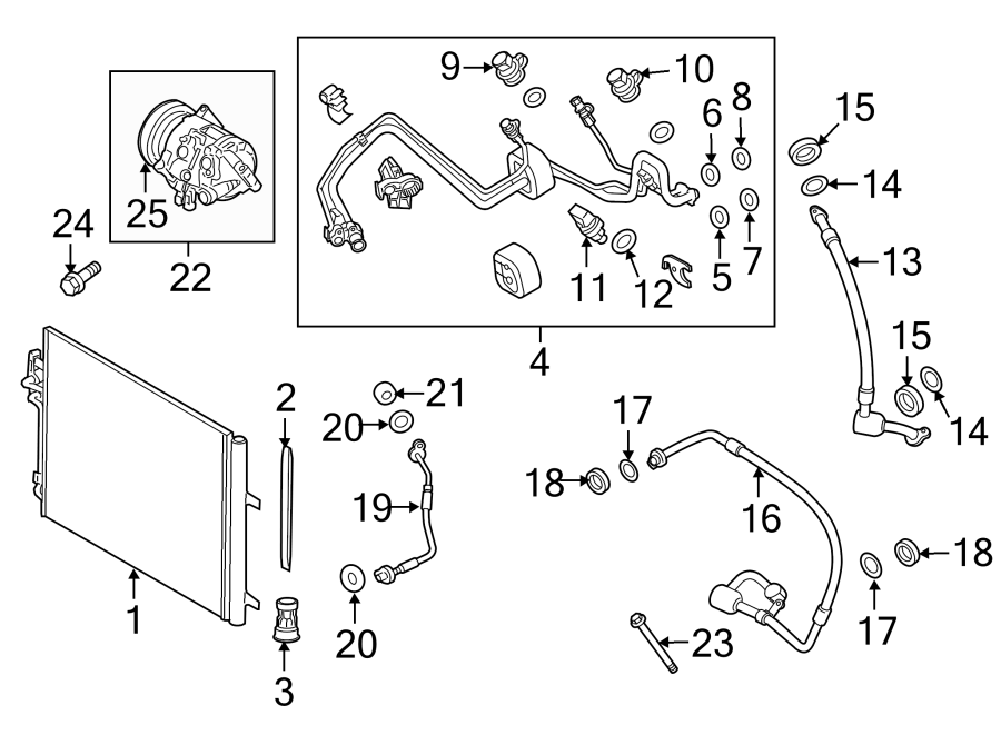 Diagram AIR CONDITIONER & HEATER. COMPRESSOR & LINES. CONDENSER. for your 1996 Land Rover