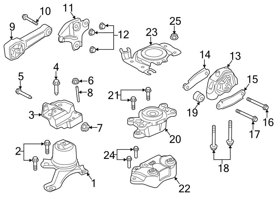 Diagram ENGINE / TRANSAXLE. ENGINE & TRANS MOUNTING. for your 2022 Land Rover Range Rover Evoque  R-Dynamic S Sport Utility 