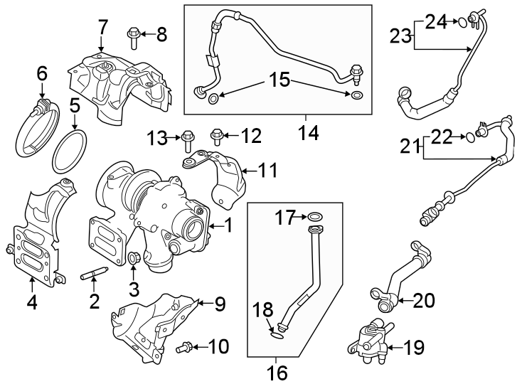 Diagram ENGINE / TRANSAXLE. TURBOCHARGER & COMPONENTS. for your 2023 Land Rover Defender 90  S Sport Utility 