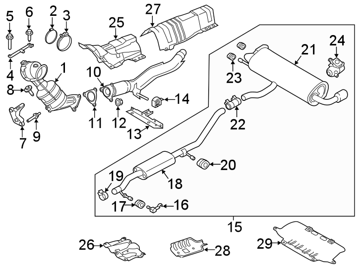 Diagram EXHAUST SYSTEM. EXHAUST COMPONENTS. for your 2022 Land Rover Range Rover Velar  R-Dynamic S Sport Utility 