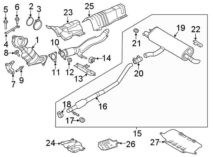 Diagram EXHAUST SYSTEM. EXHAUST COMPONENTS. for your 2023 Land Rover Range Rover Velar   