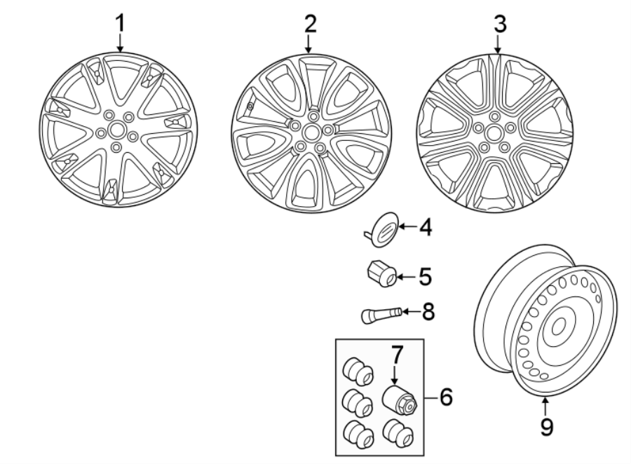 Diagram WHEELS. for your 2017 Land Rover Discovery  First Edition Sport Utility 