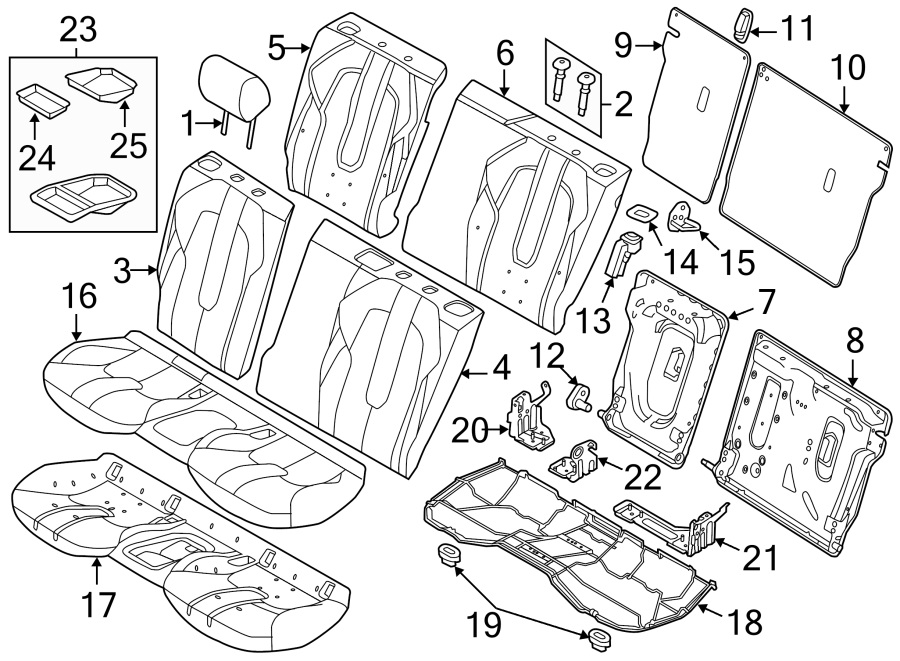 Diagram SEATS & TRACKS. REAR SEAT COMPONENTS. for your Land Rover Range Rover Evoque  