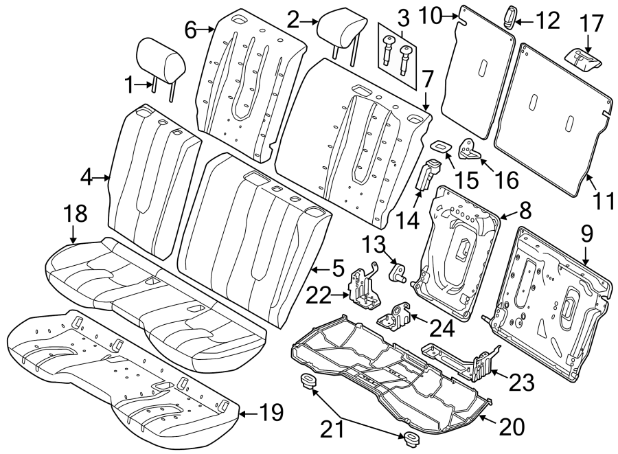 Diagram SEATS & TRACKS. REAR SEAT COMPONENTS. for your Land Rover Range Rover Evoque  