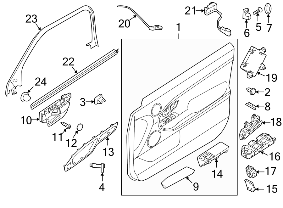 Diagram FRONT DOOR. INTERIOR TRIM. for your 2019 Land Rover Range Rover Evoque  HSE Dynamic Sport Utility 