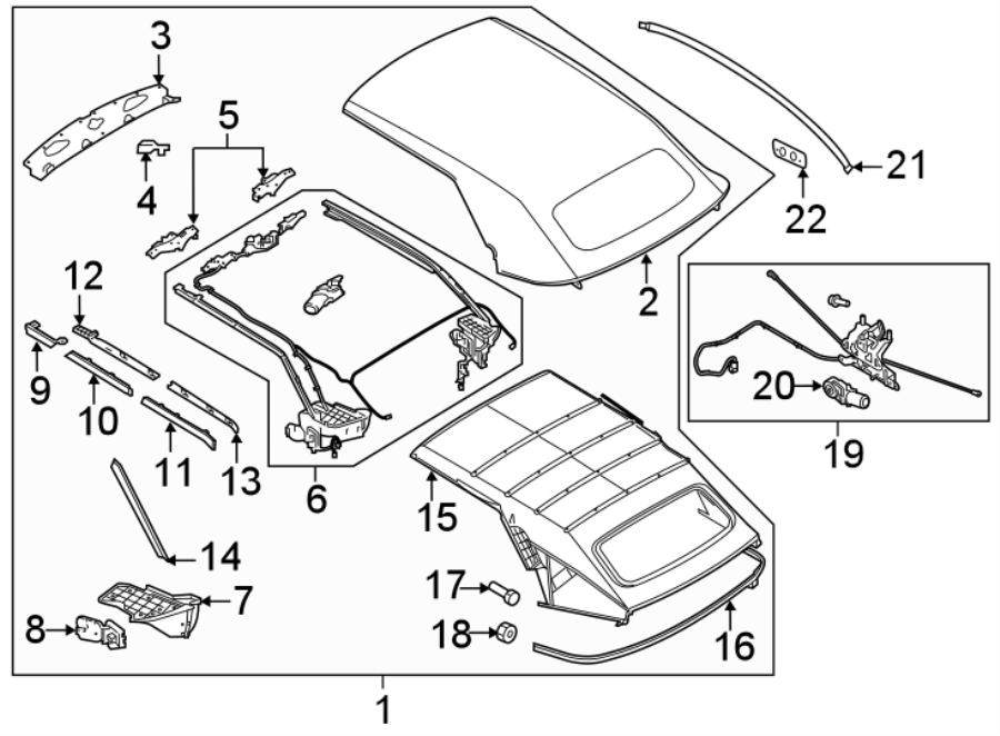 Diagram CONVERTIBLE/SOFT TOP. COVER & COMPONENTS. for your 2018 Land Rover Range Rover Evoque 2.0L Ingenium A/T HSE Dynamic Convertible 