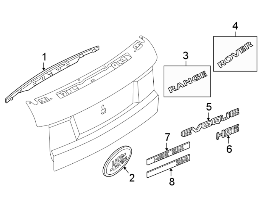 Diagram TRUNK LID. EXTERIOR TRIM. for your 2019 Land Rover Range Rover Sport   