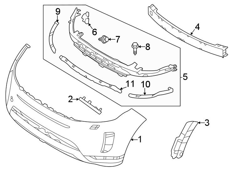 Diagram FRONT BUMPER. BUMPER & COMPONENTS. for your 2020 Land Rover Range Rover Evoque   