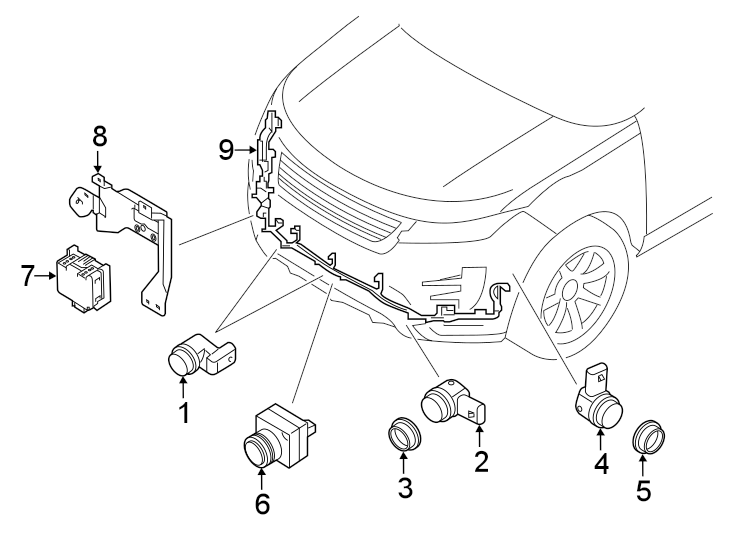 Diagram FRONT BUMPER. ELECTRICAL COMPONENTS. for your 2017 Land Rover Range Rover Sport   