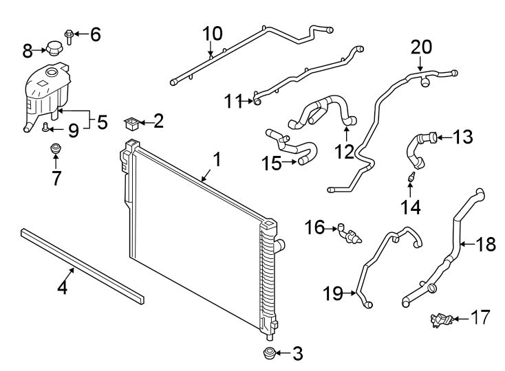 Diagram RADIATOR & COMPONENTS. for your 2020 Land Rover Range Rover Evoque  SE Sport Utility 