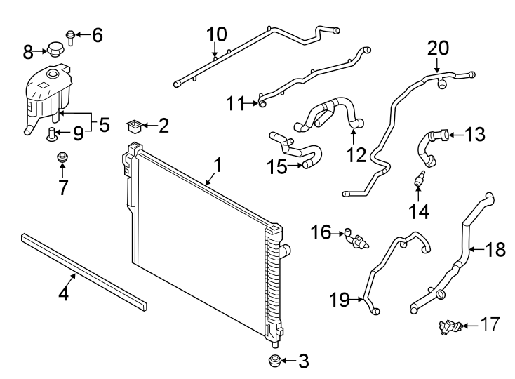 Diagram RADIATOR & COMPONENTS. for your 2021 Land Rover Range Rover Evoque   