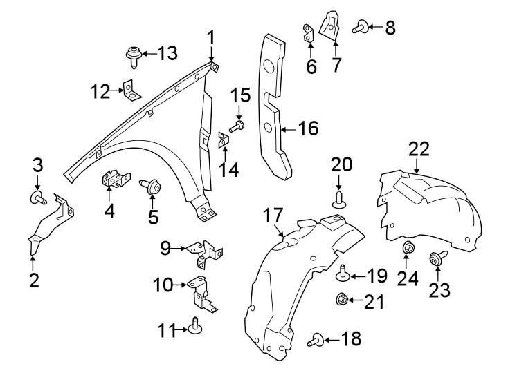 Diagram FENDER & COMPONENTS. for your 2020 Land Rover Range Rover Evoque  R-Dynamic HSE Sport Utility 