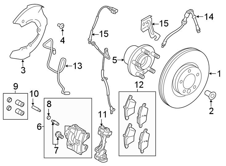 Diagram FRONT SUSPENSION. BRAKE COMPONENTS. for your Land Rover