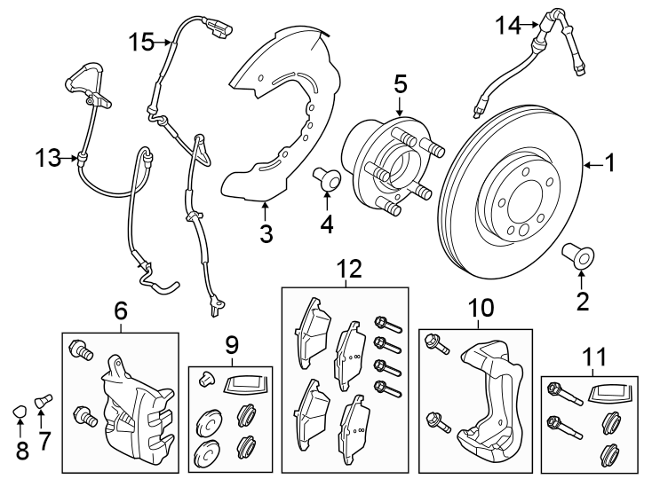 Diagram FRONT SUSPENSION. BRAKE COMPONENTS. for your 2022 Land Rover Range Rover Evoque  R-Dynamic S Sport Utility 