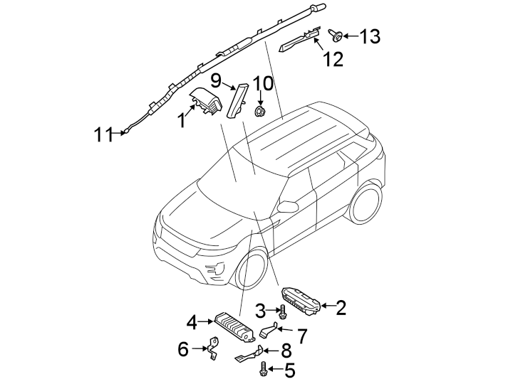 Diagram RESTRAINT SYSTEMS. AIR BAG COMPONENTS. for your Land Rover Range Rover Evoque  