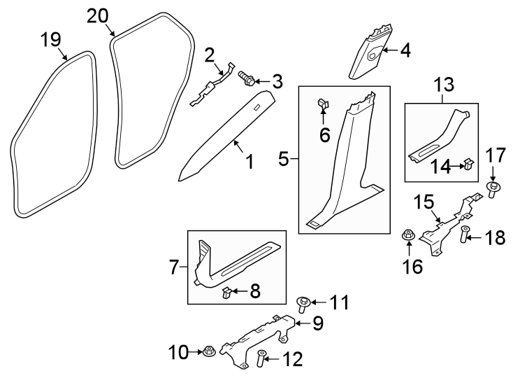 Diagram PILLARS. ROCKER & FLOOR. INTERIOR TRIM. for your 2012 Land Rover Range Rover Sport   