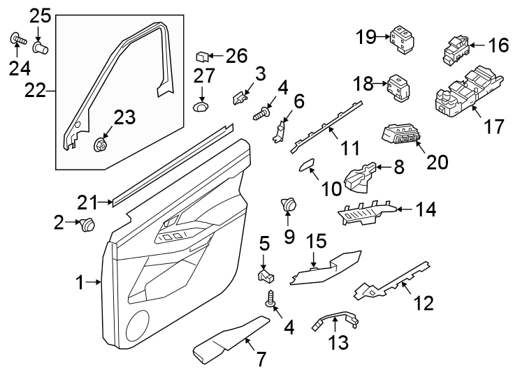 Diagram FRONT DOOR. INTERIOR TRIM. for your 2020 Land Rover Range Rover Evoque  SE Sport Utility 