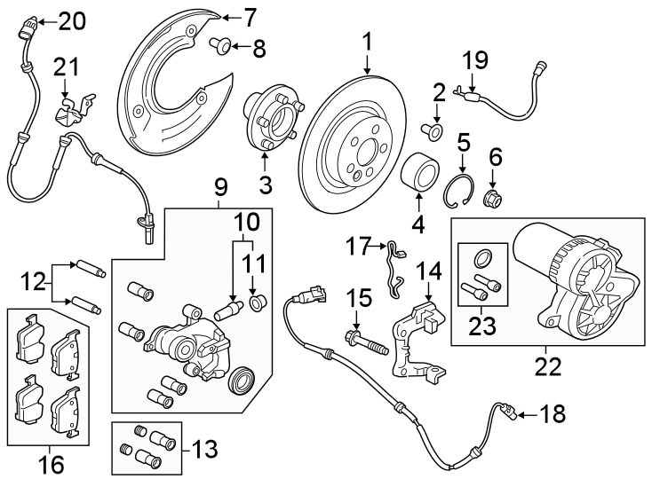 Diagram REAR SUSPENSION. BRAKE COMPONENTS. for your 2022 Land Rover Range Rover Evoque  R-Dynamic S Sport Utility 