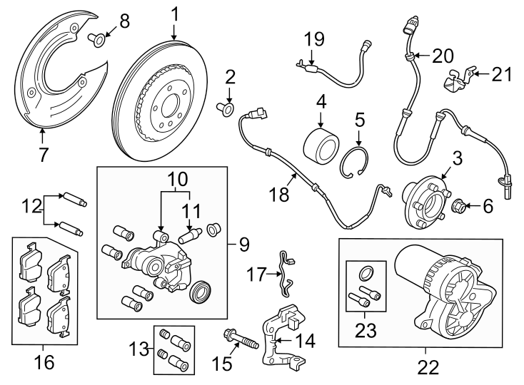 Diagram REAR SUSPENSION. BRAKE COMPONENTS. for your 2020 Land Rover Range Rover Evoque   